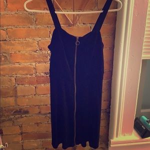 Black velour zipper dress - hits above the knee